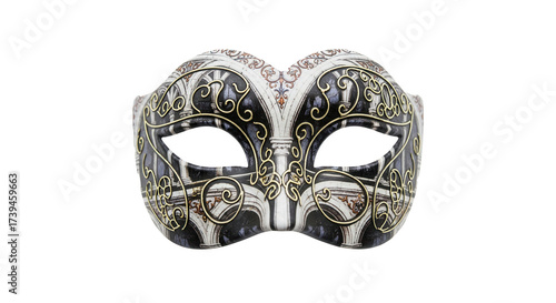 Product photography of a single Venetian carnival mask, solid material with printed gothic patterns Isolated On Transparent Background