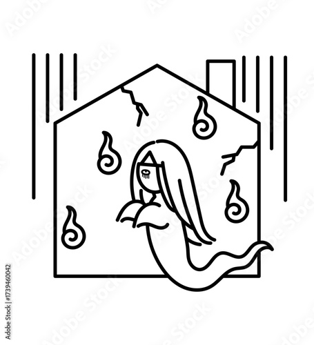 事故物件のイラスト　線画のみ