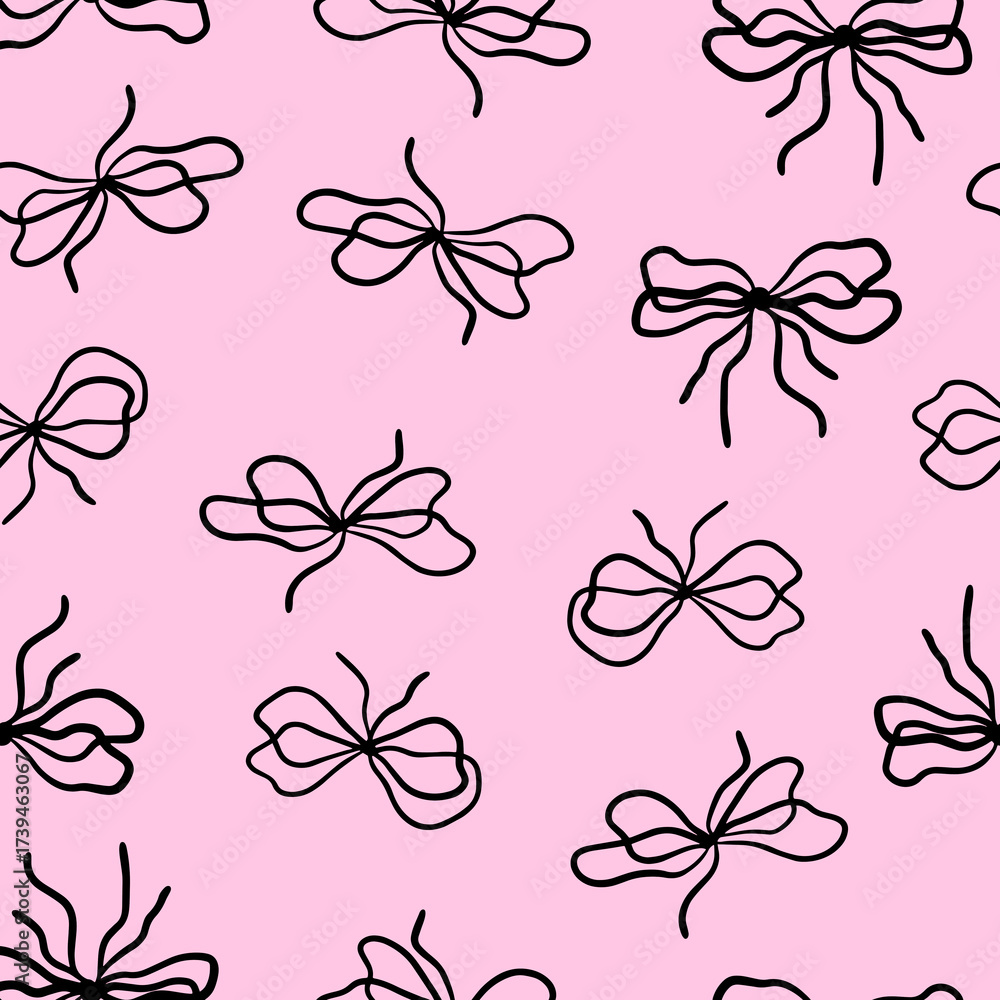 Fototapeta premium Hand-Drawn Black Bows on Pink Pattern