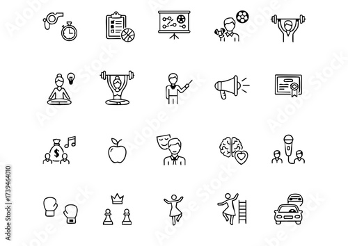 Professional Coaching & Mentorship Icon Set, Sports and Life Coach Vector Essentials, Strategy, Training, and Success Line Icons