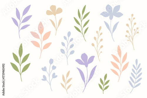 Minimal Pastel Floral Elements Set — Modern Botanical Vector Illustration