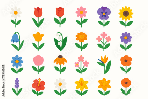 Wallpaper Mural Flat Floral Icon Set — Colorful Flowers Collection for Spring and Summer Design Torontodigital.ca