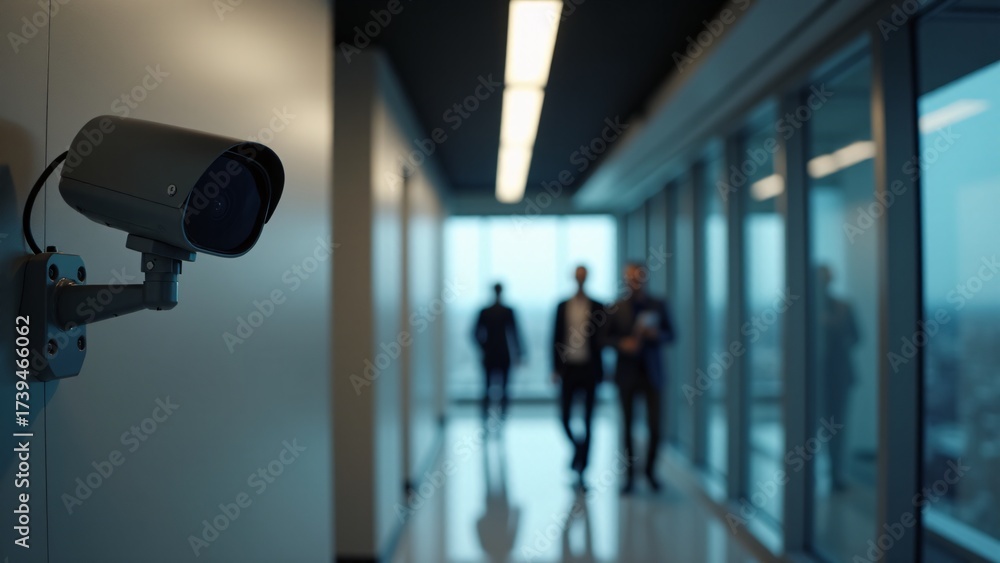 Obraz premium Security Camera Overlooking Hallway Business People