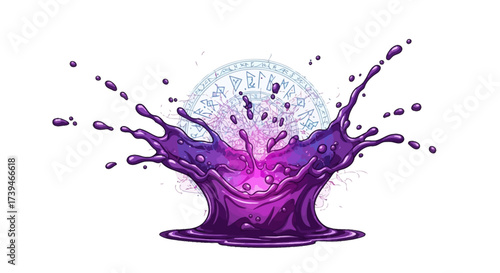 Vibrant purple splash with mystic rune circle