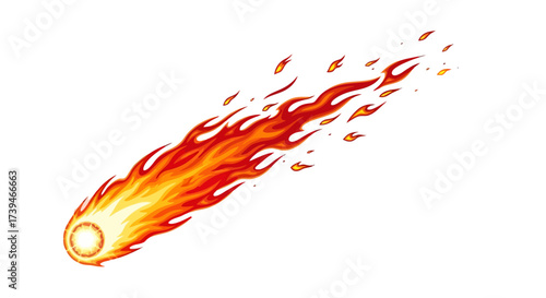 Stunning fiery comet blazing across the sky leaving a trail of flames