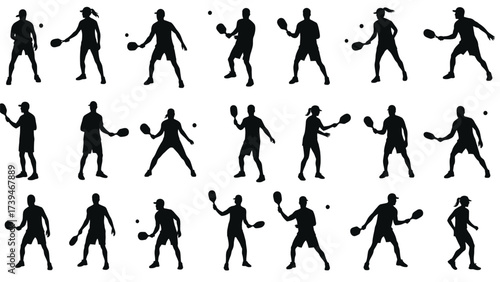 Dynamic Pickleball and Paddle Sports Players Silhouettes Vector Collection