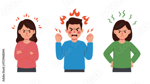 Cartoon People Expressing Various Stages Of Anger And Frustration