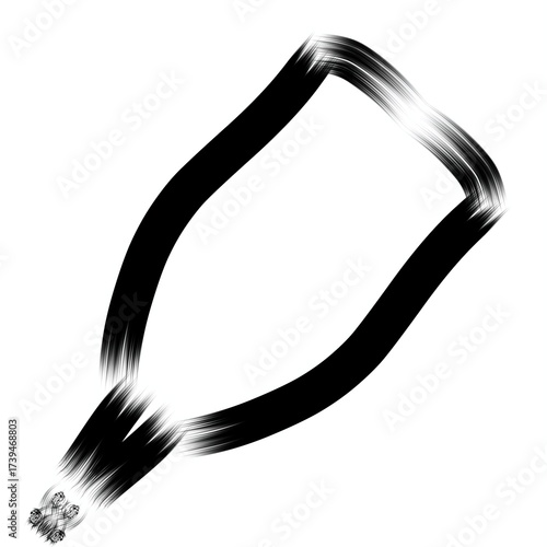 A black brushstroke illustration forming an abstract closed loop or rectangular frame with soft glowing edges. The design resembles a dynamic ink stroke, symbolizing flow, continuity, and modern minim