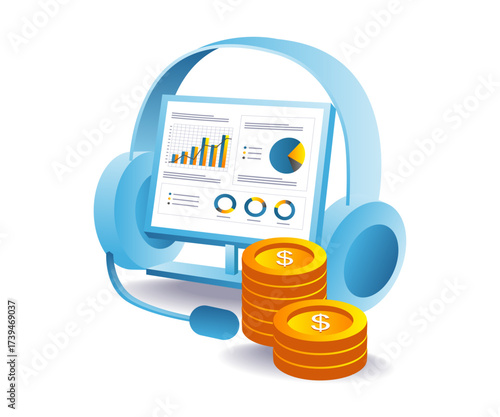 futuristic headset with analytics display for business data and finance