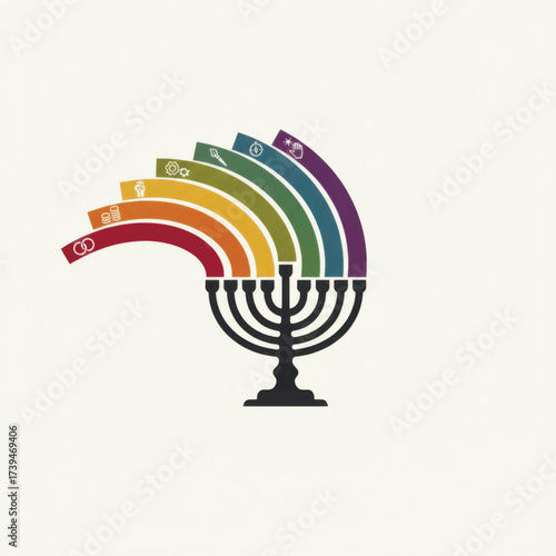 Kinara holding seven colorful rays, each representing one of the principles of Kwanzaa. The modern flat design highlights unity, creativity, purpose, and community values . Vector illustration