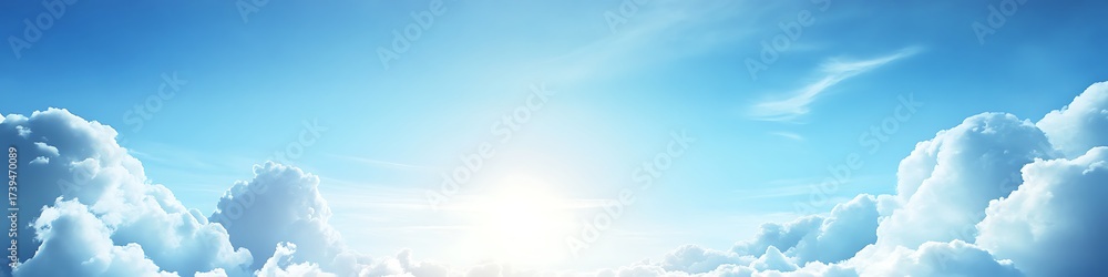 Obraz premium Blue sky and clouds wallpaper background bright sunshine heavenly view serene nature light airy dreamscape