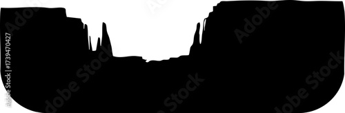 Dynamic silhouette of a dramatic canyon landscape, perfect for travel brochures, adventure blogs, or striking website headers, bold and impactful design element