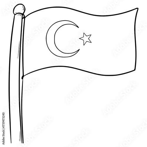Turkey flag illustration hand drawn outline vector
