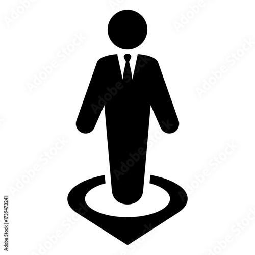 Icono con silueta de hombre de negocios en puntero de dirección 