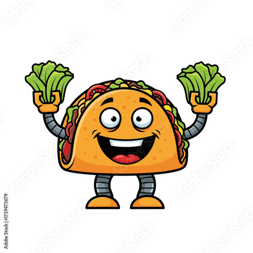 Happy Taco Character Holding Lettuce Cartoon.