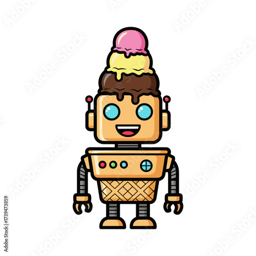 Cute Ice Cream Robot Character Design.