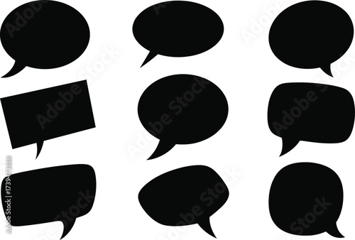 Black Speech Bubble Icons Set Communication and Conversation Concepts Isolated