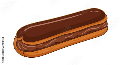 Cartoon eclair chocolateglazed pastry with filling outlined in brown