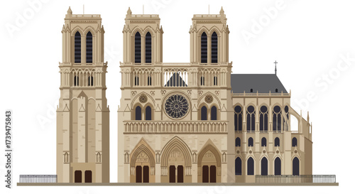 Notre Dame Cathedral in Paris France a detailed illustration