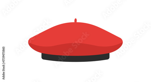 Red beret with a black band and a small red nub on top isolated