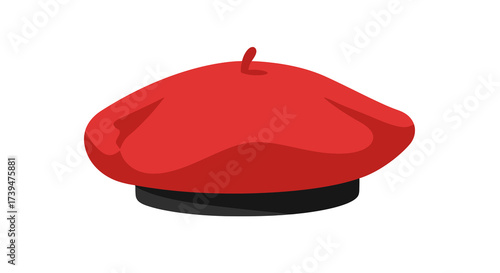 Red beret with a black band positioned against a stark white backdrop