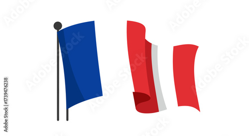 Two waving flags One flag is blue The other flag is red and white