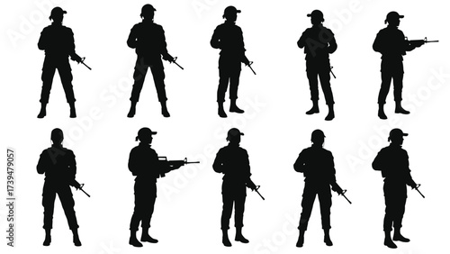 Dynamic Female Soldier Silhouettes With Rifles - Set of Ten