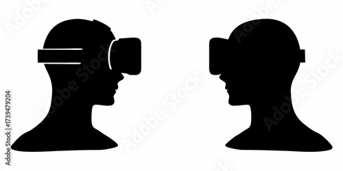Virtual Reality Meeting: Two People Connecting in the Metaverse With VR Headsets, Experiencing Immersive Digital Interaction and Shared Virtual Worlds