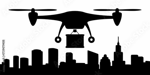 Efficient drone delivery soars over modern cityscape, promising faster service and innovative logistics for urban areas, showcasing future technology