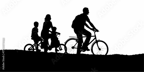 Family cycling together enjoying outdoor lifestyle silhouette, perfect for active living promotions, family travel, and adventure stories with heartwarming connection