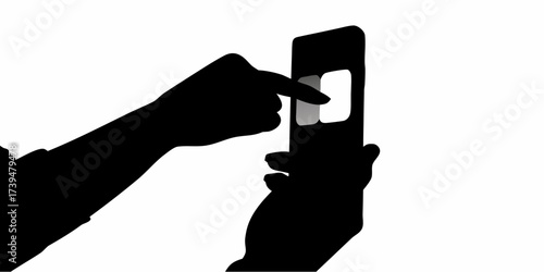 Sleek silhouette of hands interacting with smartphone interface, ideal for app design and mobile technology concepts, modern and minimalist appeal