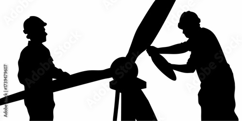 Wind turbine maintenance crew working together to repair a blade, ensuring clean energy production and sustainable power generation for the future