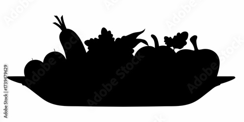 Elegant silhouette of a fruit and vegetable basket overflowing with autumn harvest bounty, perfect for Thanksgiving themes and healthy eating campaigns