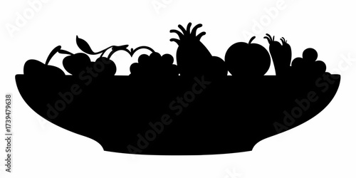 Striking silhouette of a fruit bowl brimming with fresh, healthy produce, perfect for nutrition campaigns and culinary designs, offering a clean, modern aesthetic