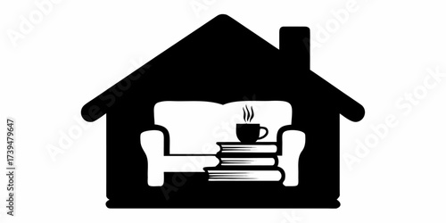 Cozy home reading nook featuring a comfortable couch, steaming cup of coffee, and a stack of books, perfect for a relaxing afternoon indoors