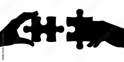 Connecting the dots for business success, hand placing puzzle piece to complete the solution, symbolic of teamwork and strategic planning