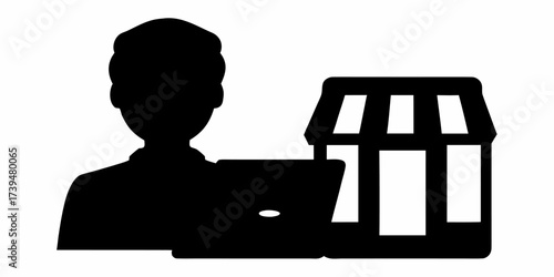 Empowering Local Business Online A Digital Transformation, Modern Business Owner Manages Storefront with Laptop, Promoting Growth and Success