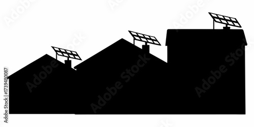 Sustainable living community featuring modern houses equipped with solar panels generating clean energy, powering homes and promoting green technology solutions