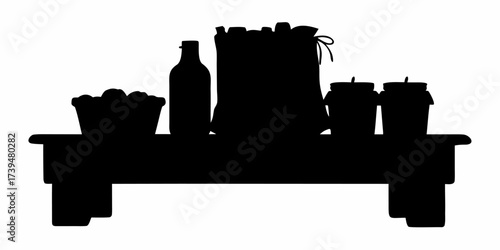 Farmers market bounty silhouette featuring fresh produce, homemade jam, and artisan wine ready for a delicious meal or thoughtful gift