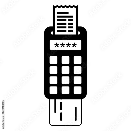 Logo pago electrónico. Icono con silueta de terminal de pago con tarjeta en comercio 