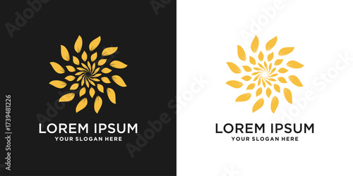Abstract flower logo with golden petal swirl pattern