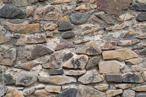 Old 19th Century Rough Stone Wall in Close Up