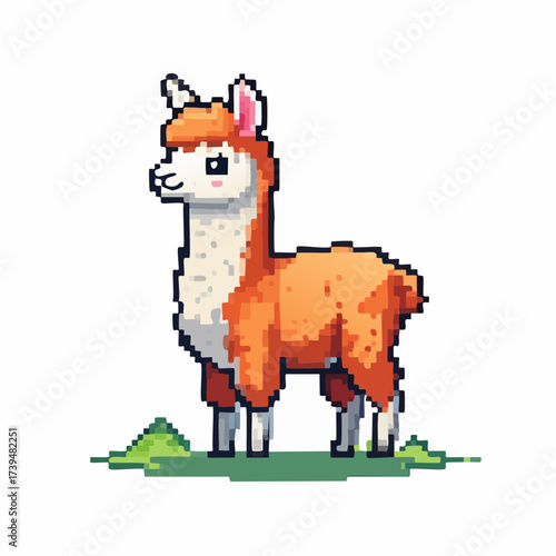  Cute Orange and White Alpaca Pixel Art