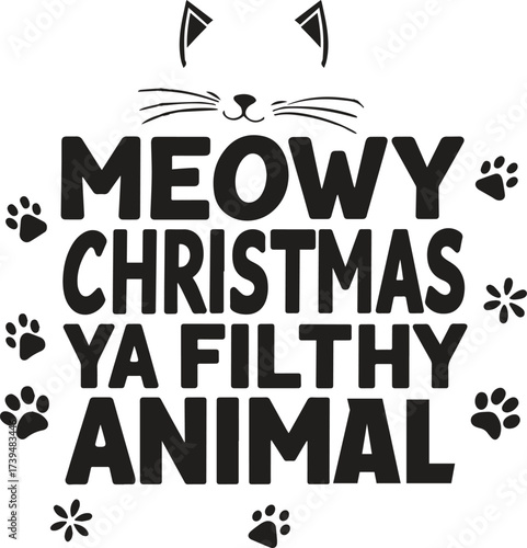 Meowy christmas ya filthy animal cat paw print holiday design
