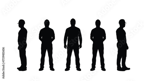 Professional Construction Workforce Silhouettes In Hard Hats On White
