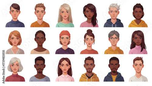 Diverse Group of Young People Avatars Collection - Modern Vector Portrait Illustrations