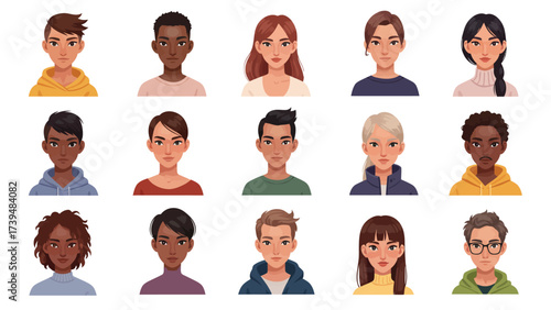 Diverse Group of Cartoon Avatars - Multi-Ethnic User Profile Illustrations