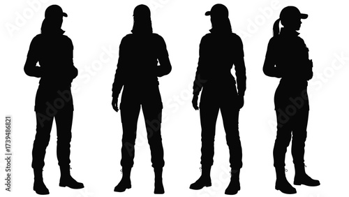 Female Security Guard And Worker Silhouettes Collection In Various Poses