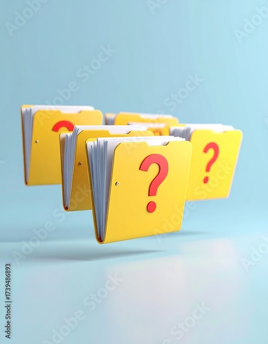 Floating yellow folders with red question marks