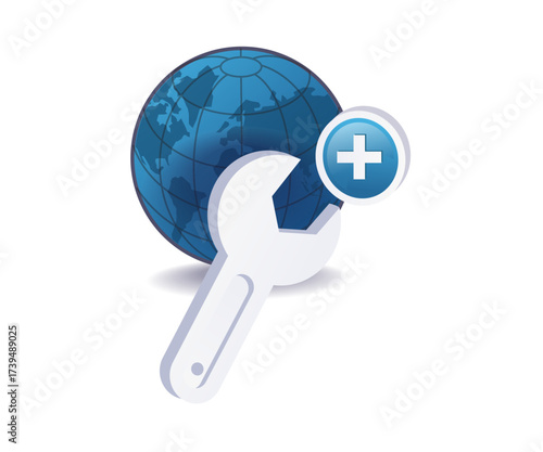 earth with wrench icon representing global maintenance and environmental care